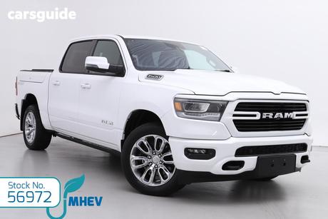White 2023 RAM 1500 Crew Cab Utility Laramie Sport Rambox Mhev