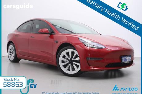 Red 2021 Tesla Model 3 Sedan Long Range Awd
