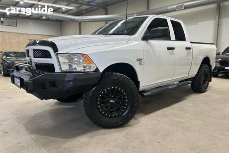White 2020 RAM 1500 Crew Cab Utility Warlock (Black/Grey/Hyd Blue)