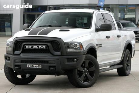 White 2020 RAM 1500 Crew Cab Utility Warlock (Black/Grey/Hyd Blue)