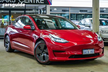 Red 2021 Tesla Model 3 Sedan Standard Range Plus Rwd