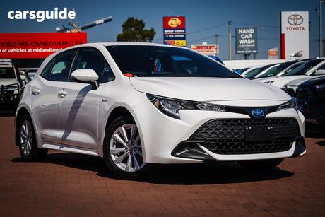 White 2024 Toyota Corolla Hatchback Ascent Sport + Conv Pk Hybrid