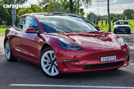 Red 2021 Tesla Model 3 Sedan Long Range Awd
