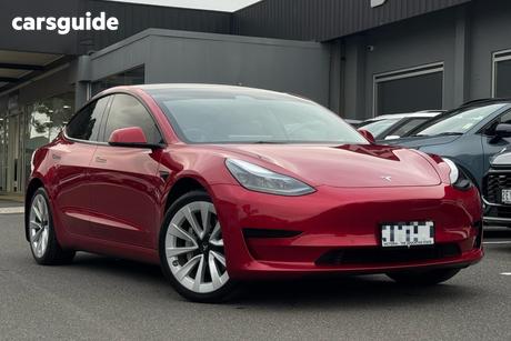 Red 2023 Tesla Model 3 Sedan Long Range