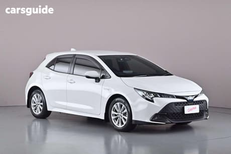 White 2023 Toyota Corolla Hatchback Ascent Sport + Conv Pk Hybrid