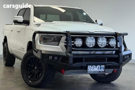 White 2023 RAM 1500 Crew Cab Utility Laramie Sport Rambox Mhev