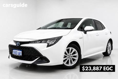 White 2023 Toyota Corolla Hatchback Ascent Sport + Conv Pk Hybrid
