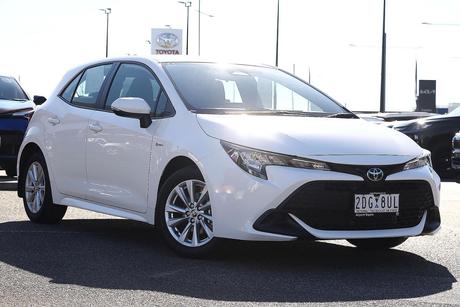 White 2025 Toyota Corolla Hatchback Ascent Sport Hybrid