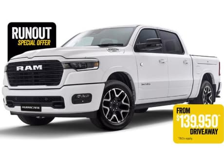 White 2025 RAM 1500 Crew Cab Utility Rebel Hurricane