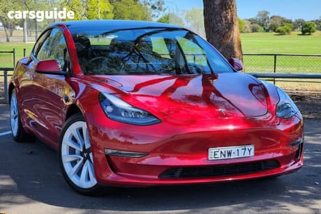 Red 2021 Tesla Model 3 Sedan Long Range Awd