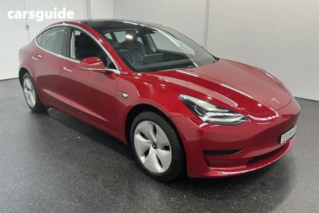 Red 2019 Tesla Model 3 Sedan Standard Range Rwd