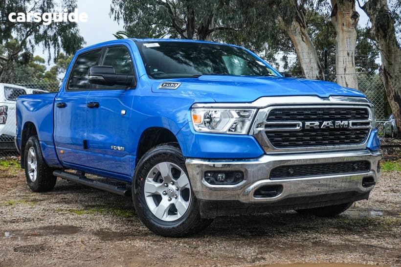 Blue 2024 RAM 1500 Crew Cab Utility Big Horn (6-4 Tub) Mhev (4X4)