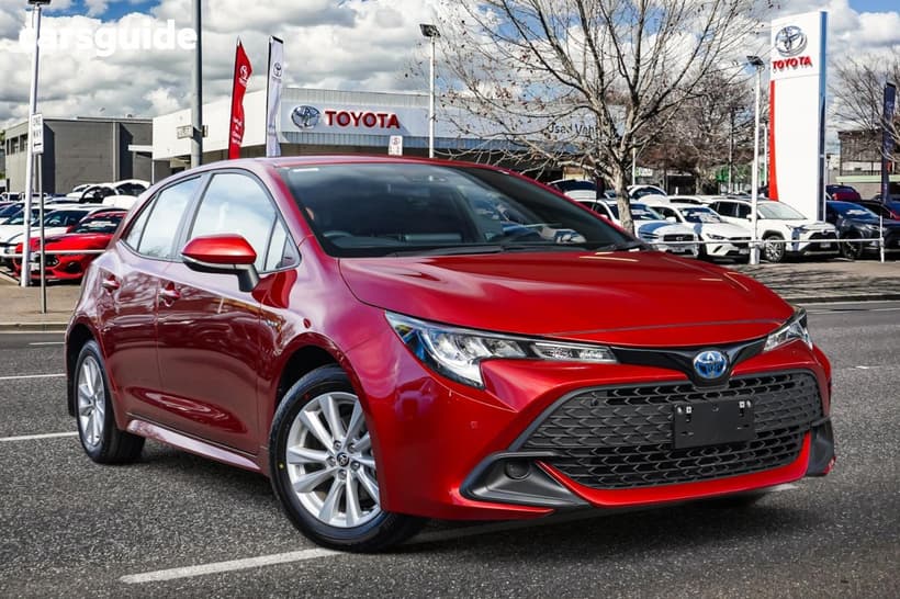 Red 2025 Toyota Corolla Hatchback Ascent Sport Hybrid
