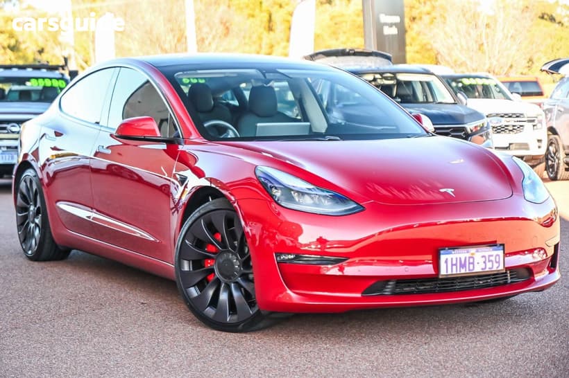 Red 2021 Tesla Model 3 Sedan Performance